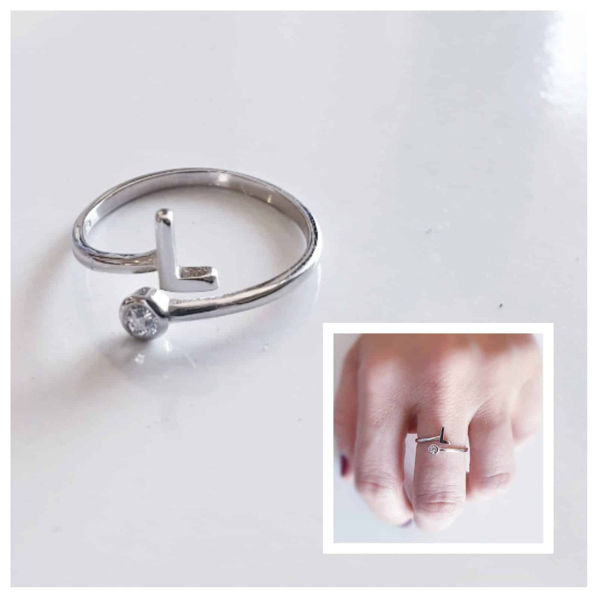 Anillo inicial l de plata de ley - vista adicional