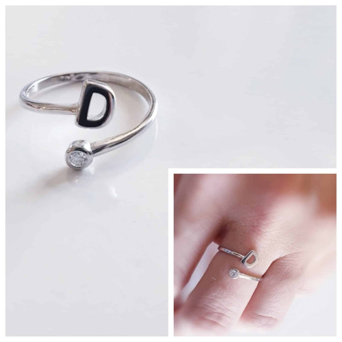 Anillo inicial d de plata de ley - vista adicional