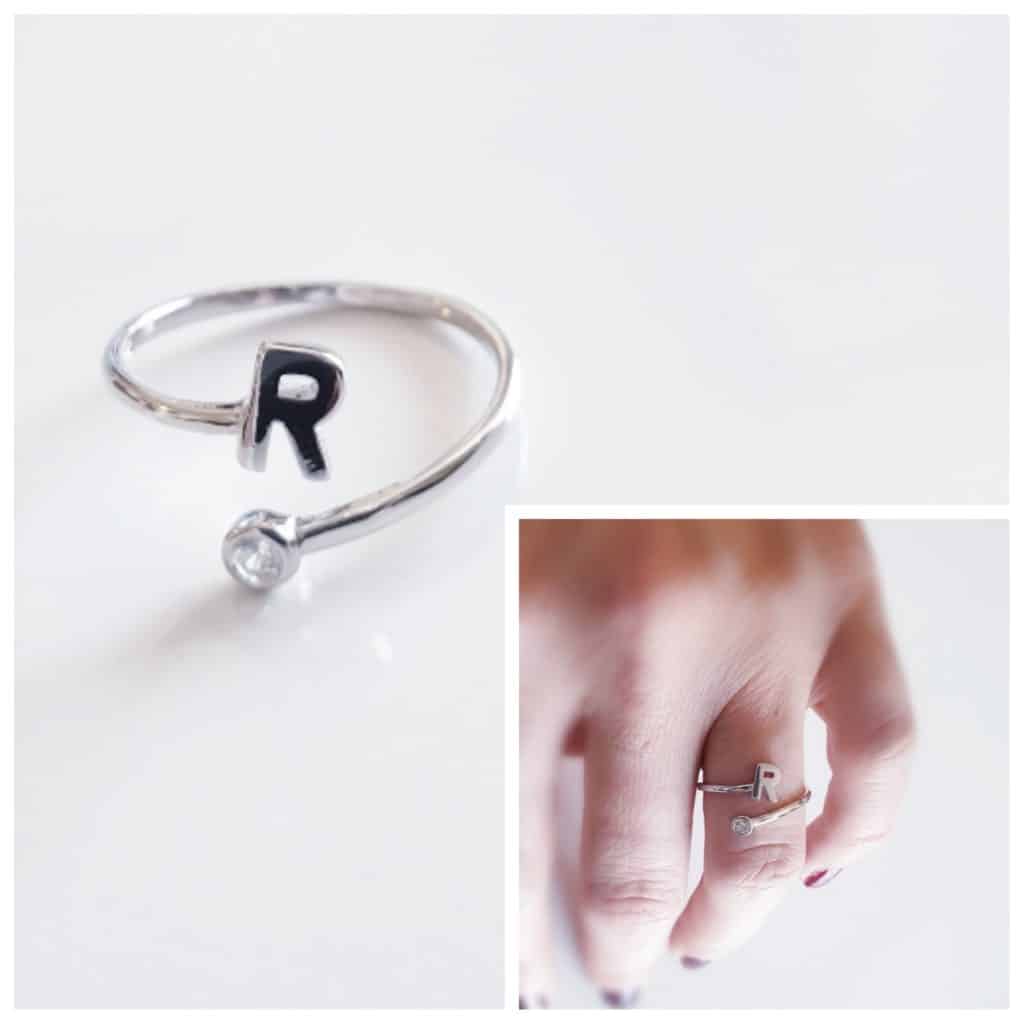 Anillo inicial r de plata de ley