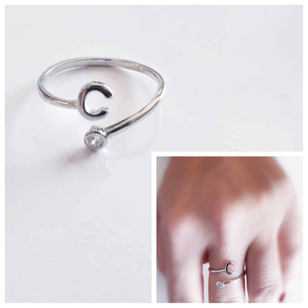 Anillo inicial c de plata de ley - vista adicional