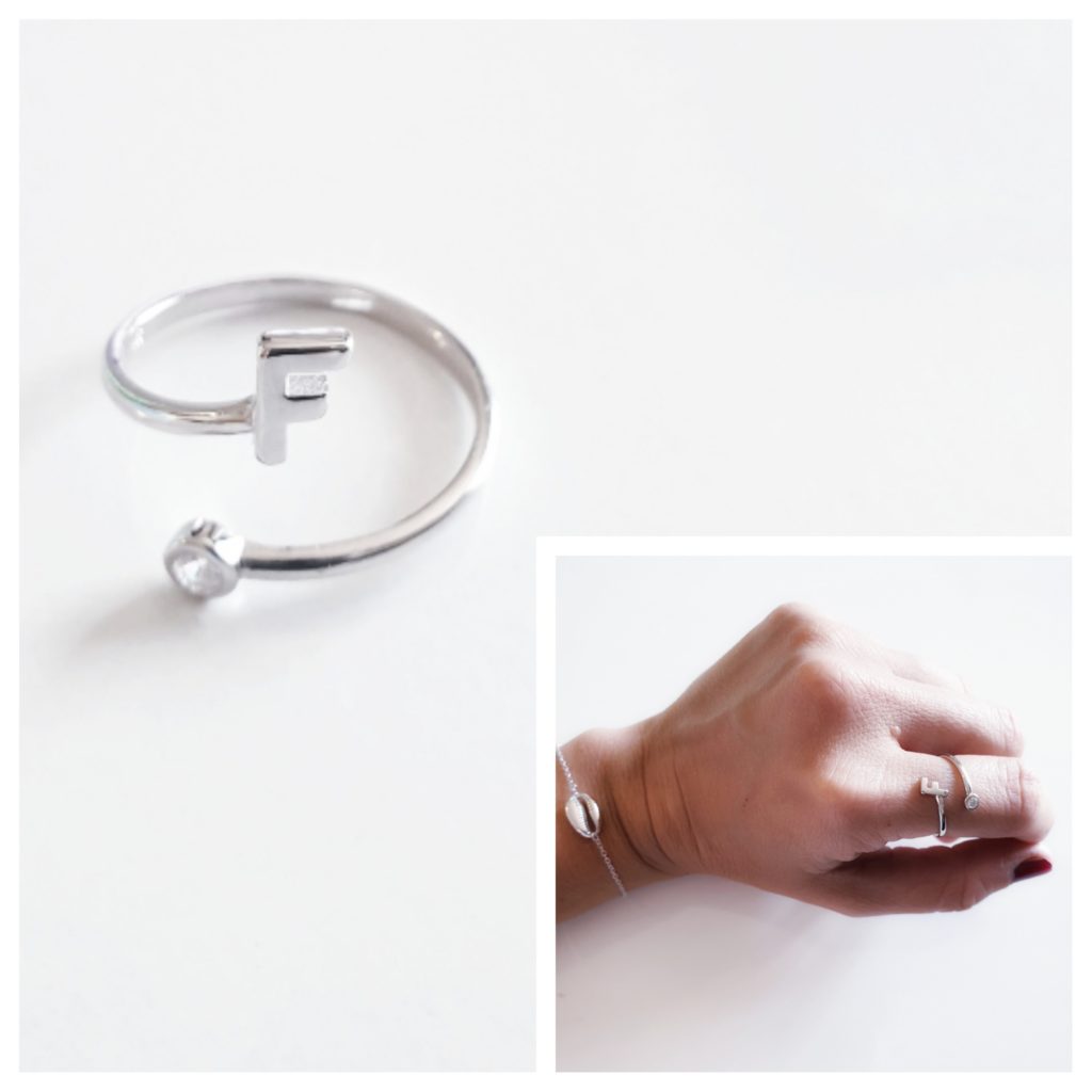 Anillo inicial f de plata de ley