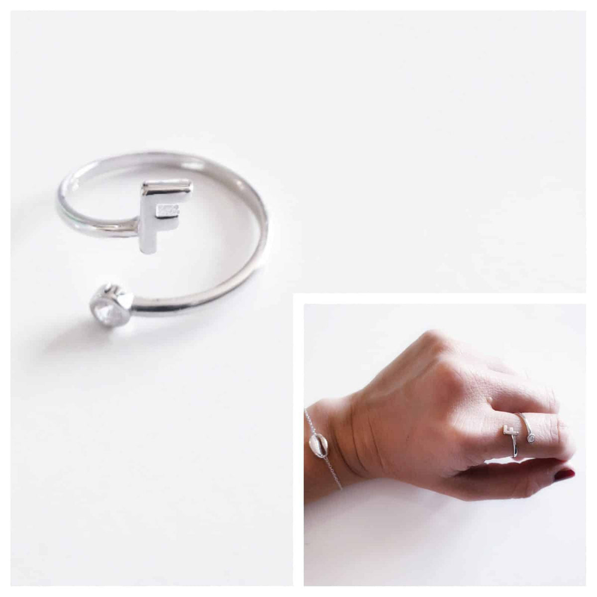 Anillo inicial f de plata de ley - vista adicional