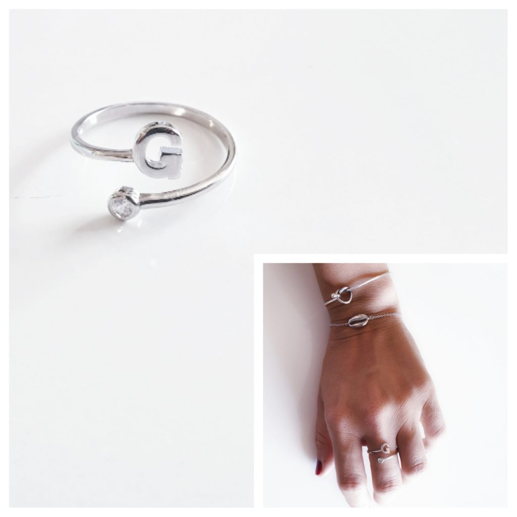 Anillo inicial g de plata de ley
