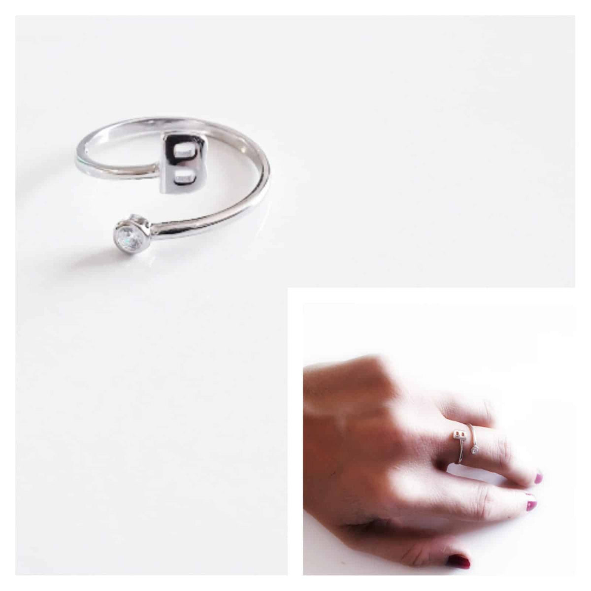Anillo inicial b de plata de ley - vista adicional