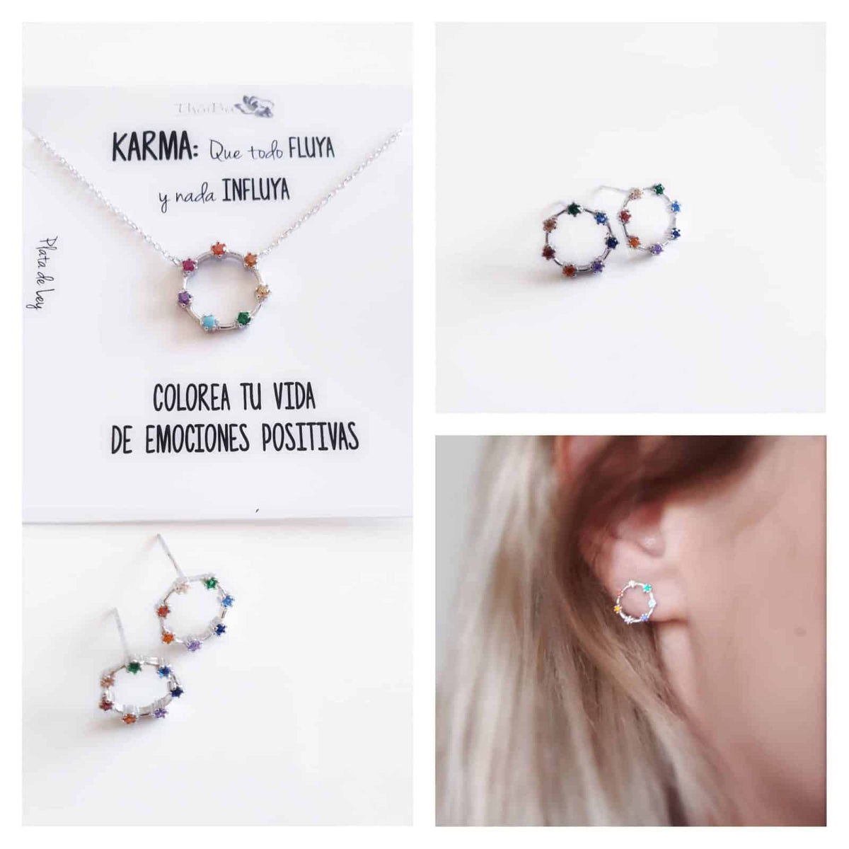 Pendiente karma color de plata de ley - vista adicional