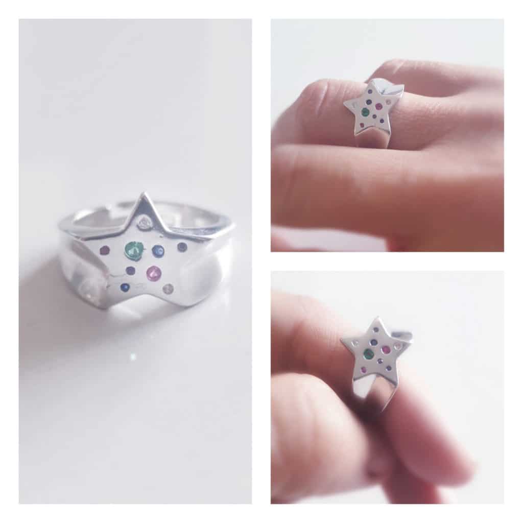 Anillo estrella rainbow de plata de ley