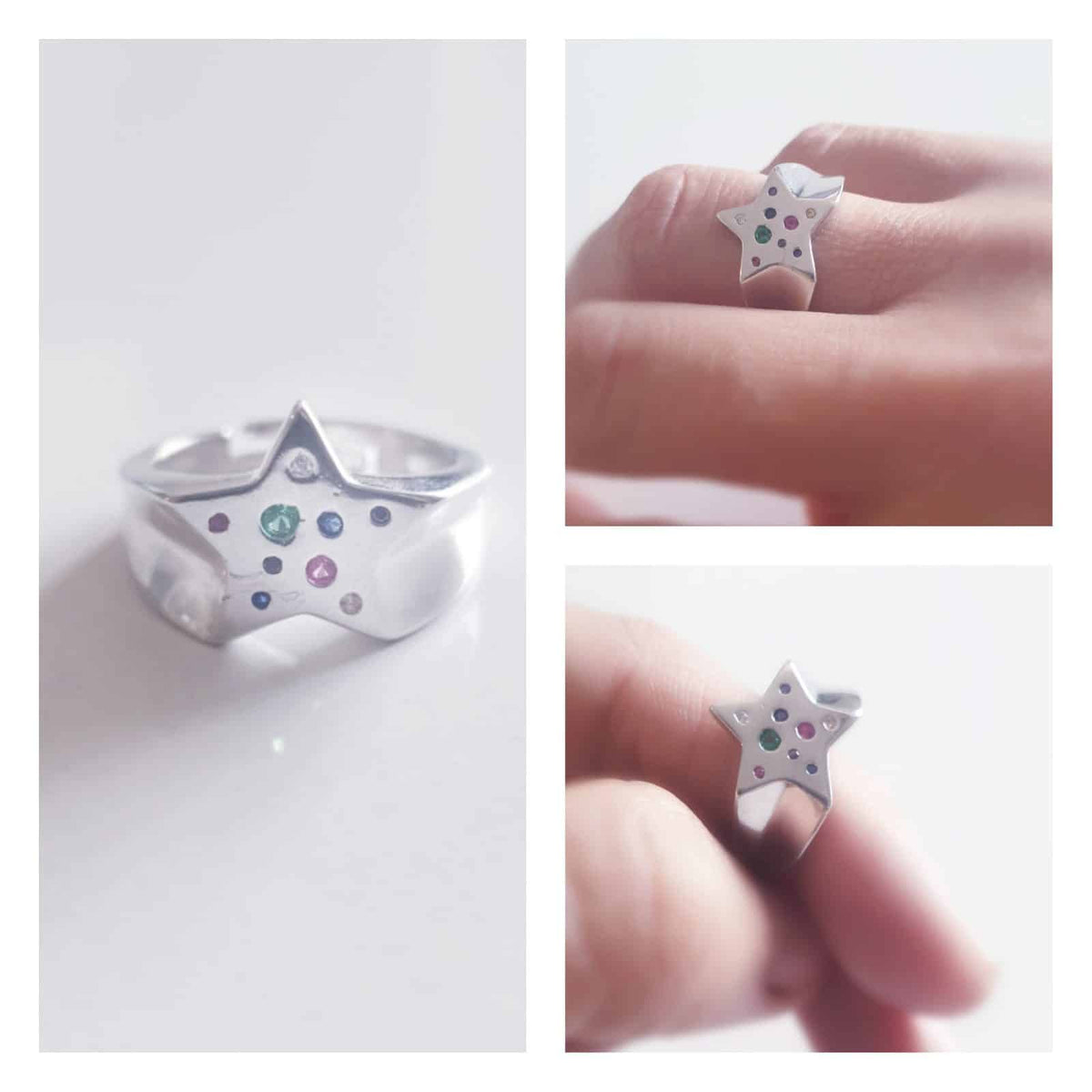 Anillo estrella rainbow de plata de ley - vista adicional