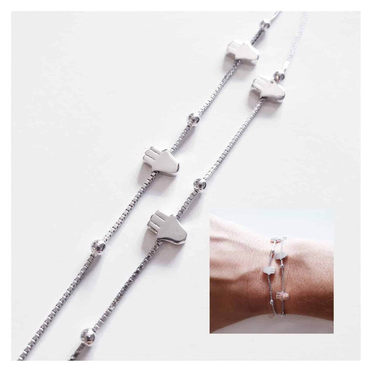 Pulsera hamsa de plata de ley - vista adicional