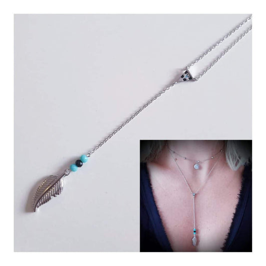 Collar hoja pluma blue de plata de ley - Joyería Zafir