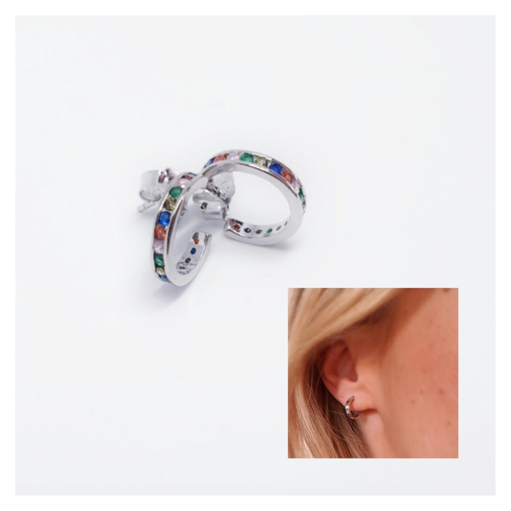 Pendiente aros piedras de colores de plata de ley