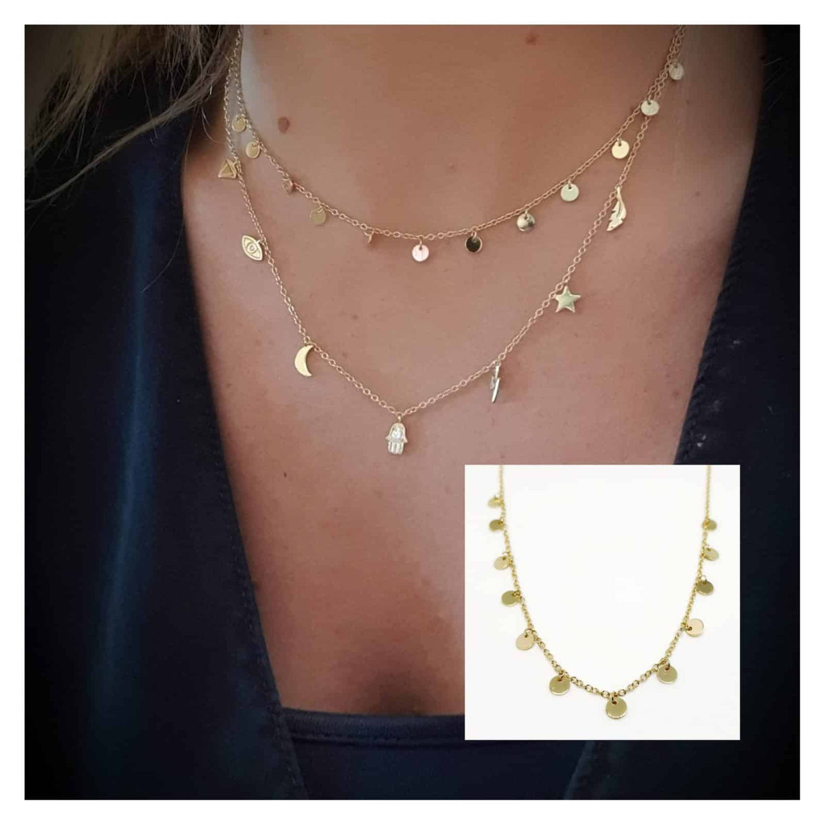 Collar chapitas de plata de ley con baño de oro de 14 quilates - vista adicional