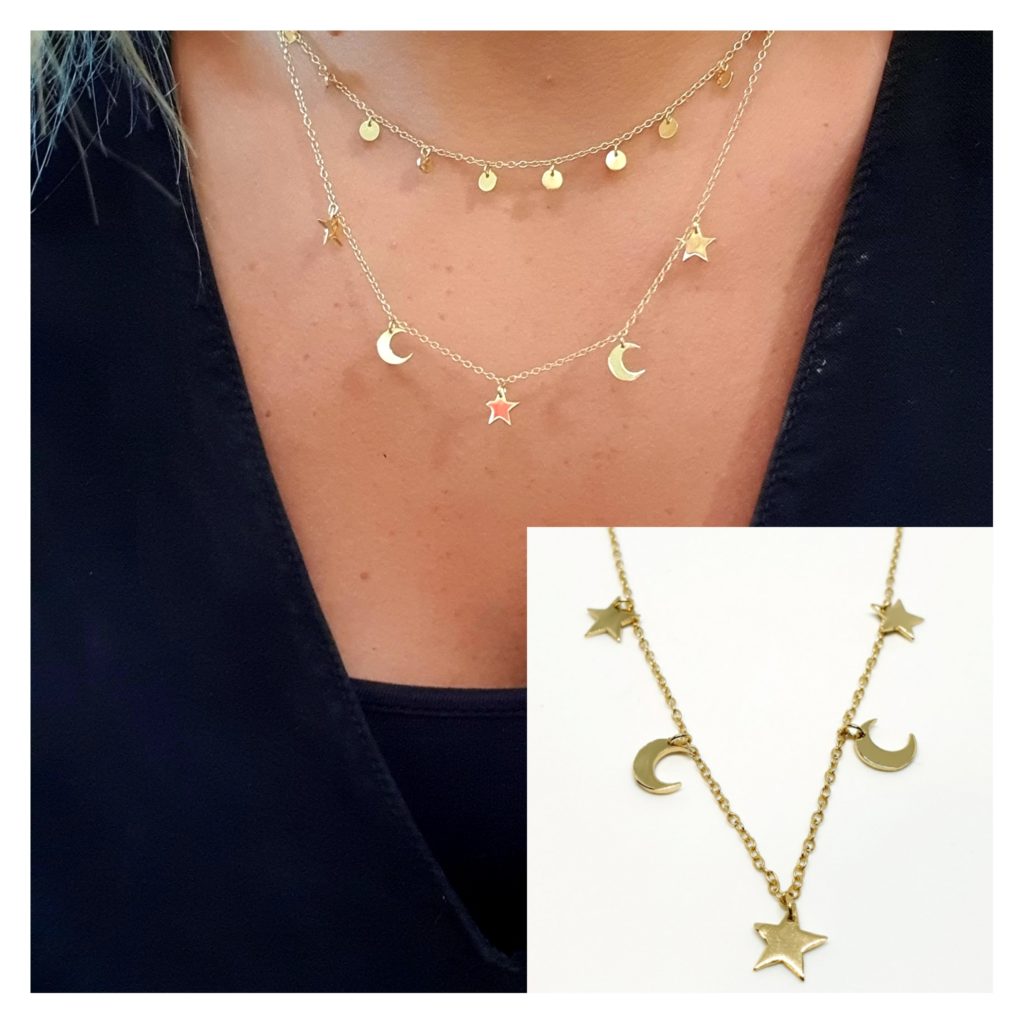Collar lunas y estrellas oro de plata de ley