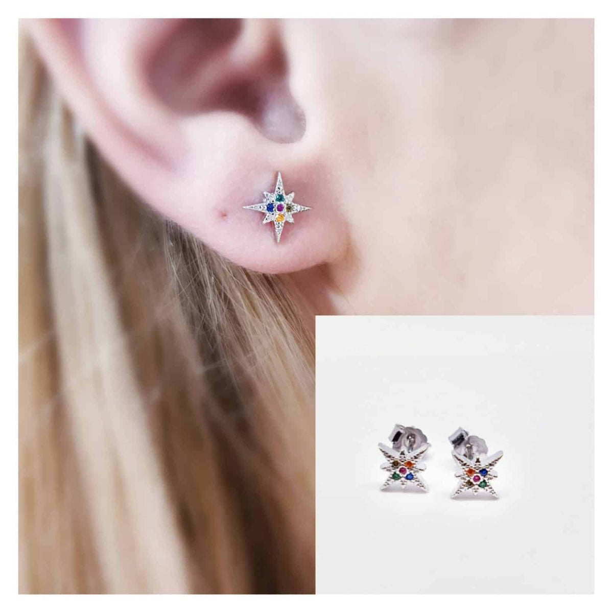 Pendiente estrella polar multicolor de plata de ley - vista adicional