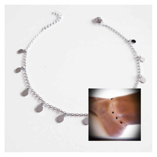 Tobillera chapitas de plata de ley