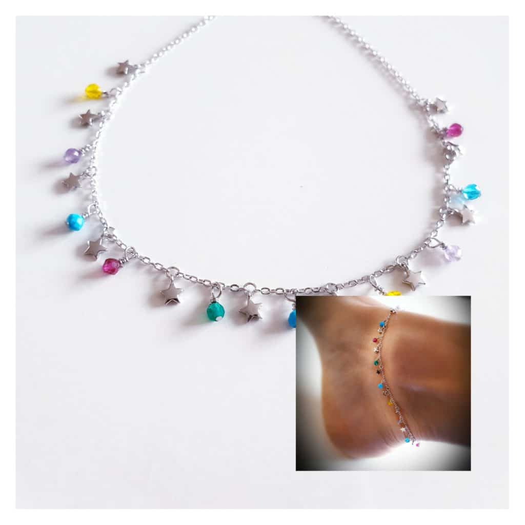 Tobillera rainbow de plata de ley