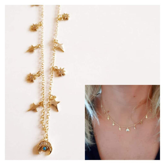 Collar oro mini luna creciente de plata de ley