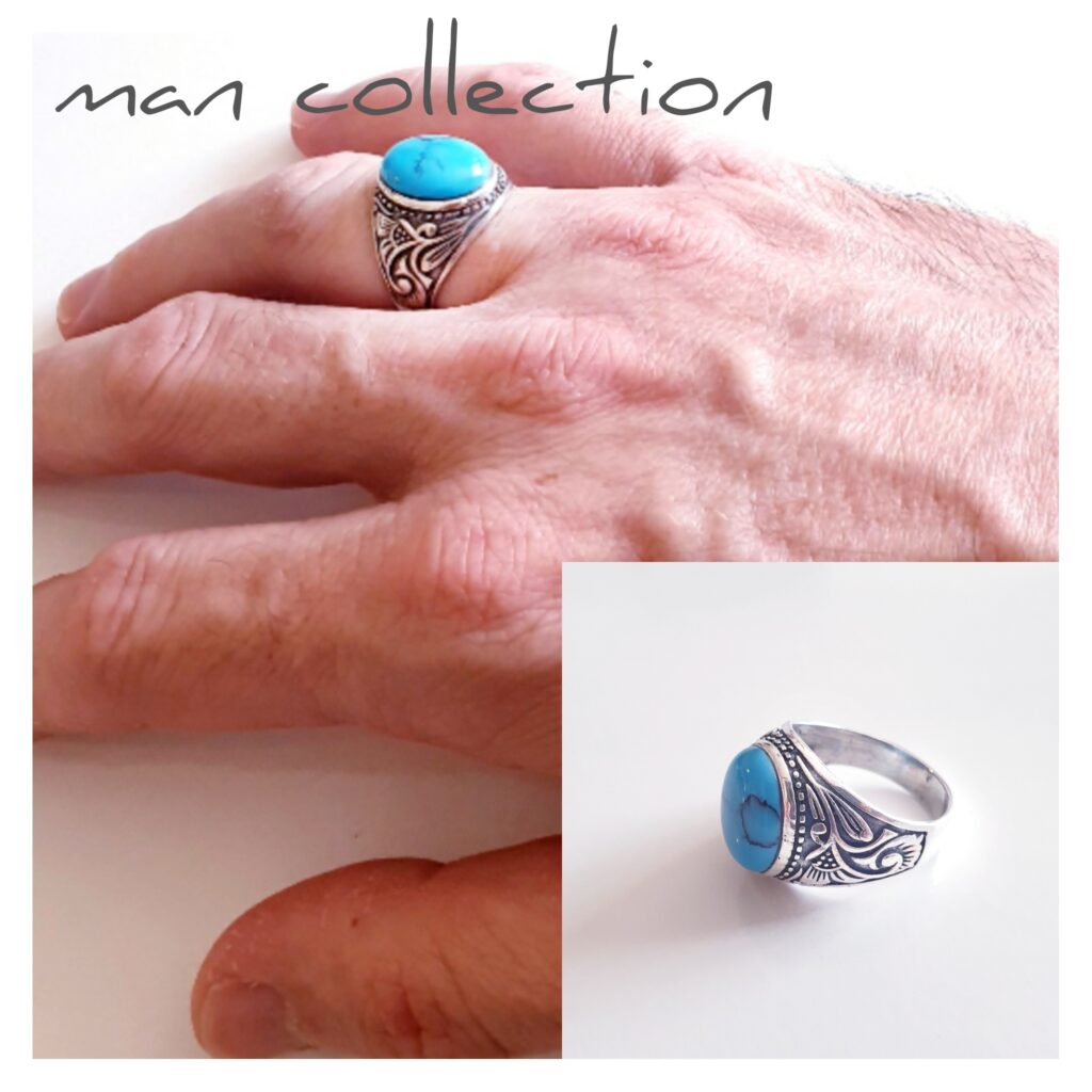 Anillo man hombre turquesa de plata de ley