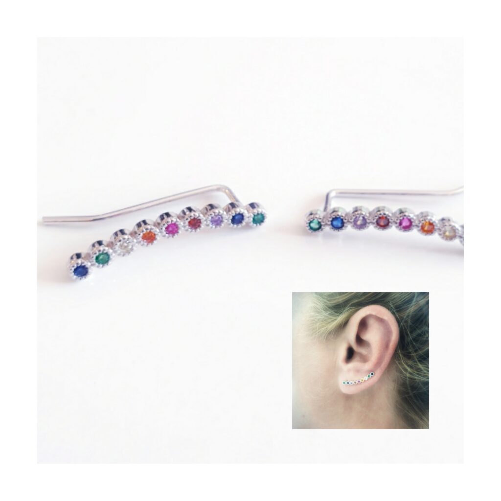 Pendiente trepador rainbow de plata de ley