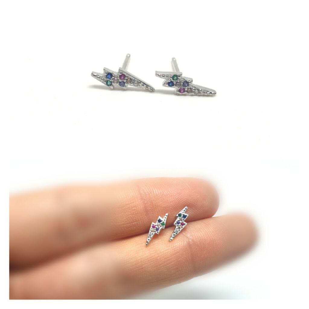 Pendientes rayo multicolor de plata de ley