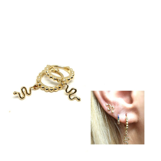 Pendientes aros bolitas oro serpiente de plata de ley con baño de oro de 14 quilates - Joyería Zafir