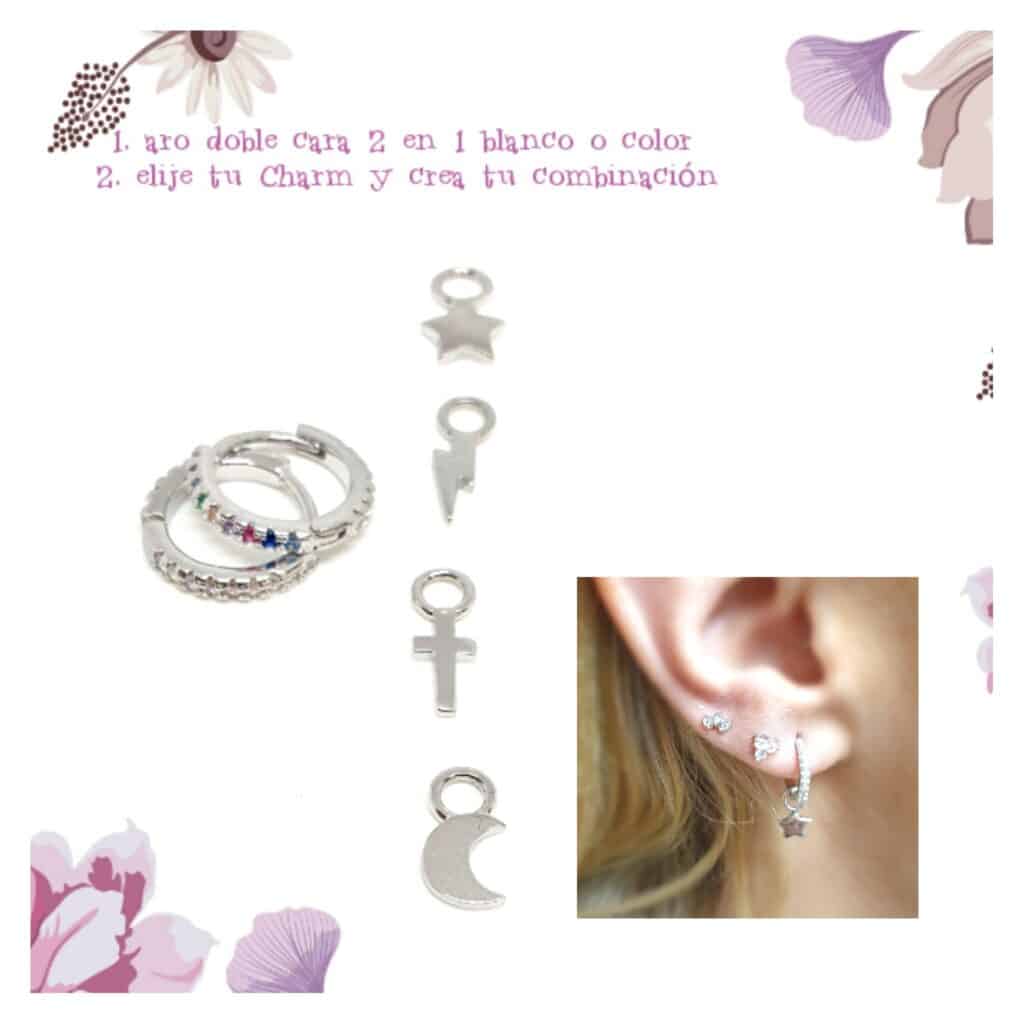 Pendiente intercambiable y reversible plata