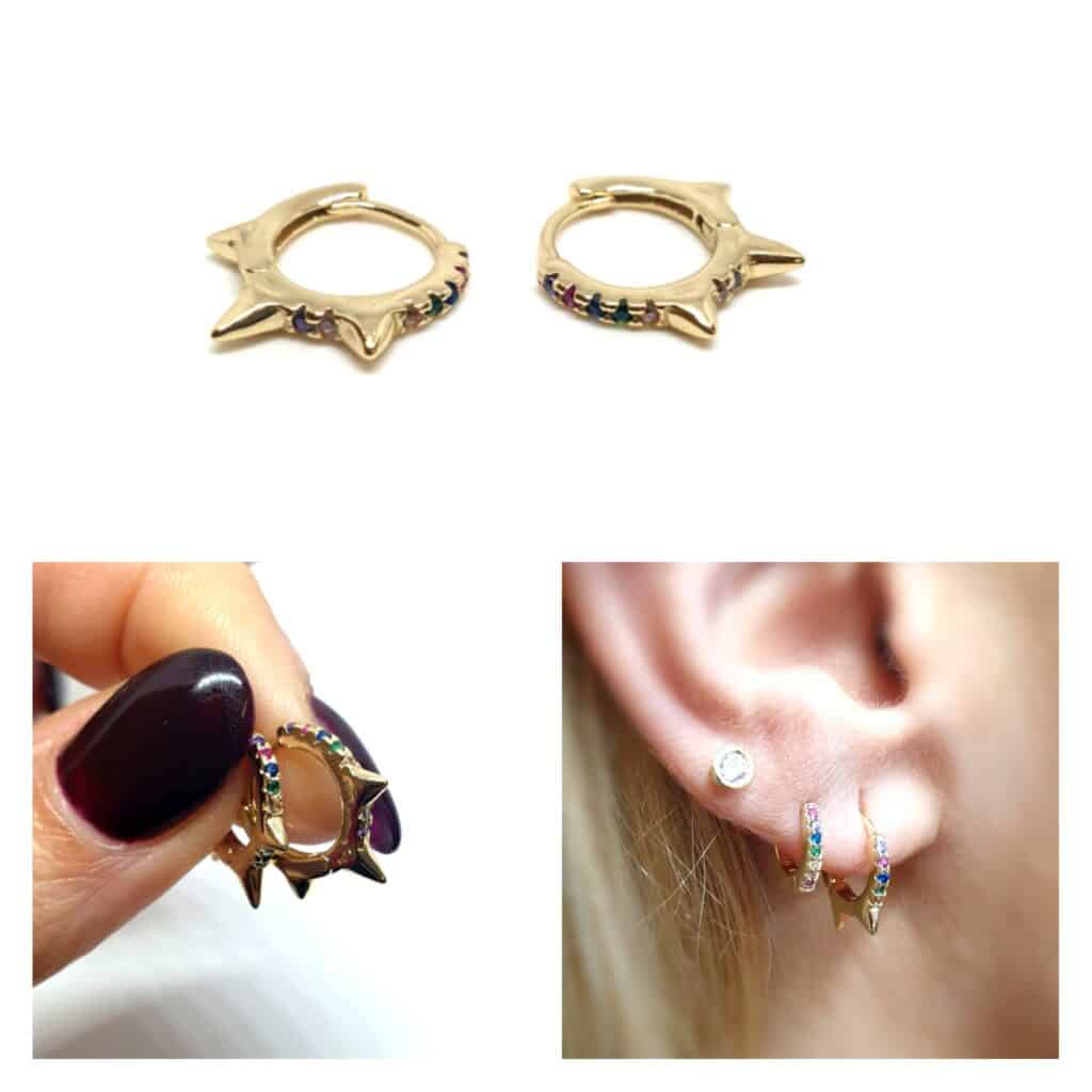 Pendientes aros rock golden multicolor bañada en oro de 14 quilates