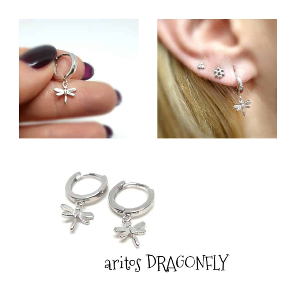 Pendientes aritos dragonfly de plata de ley
