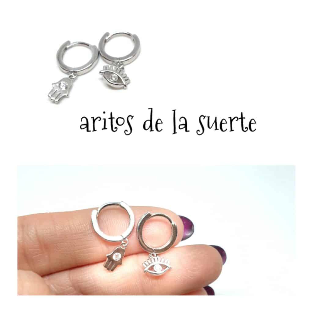 Pendientes aros suerte de plata de ley