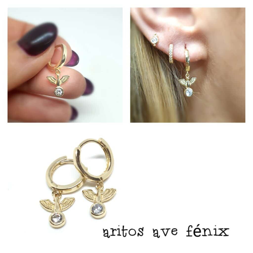 Pendientes aros ave fénix oro de plata de ley