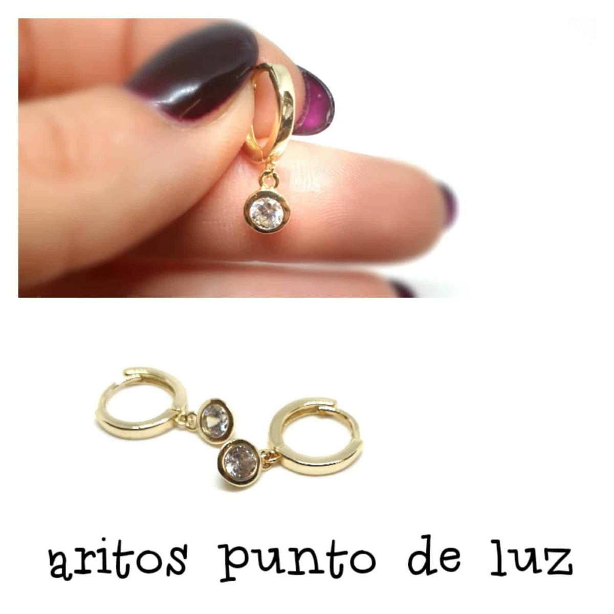Pendientes aros punto de luz de plata de ley con baño de oro de 14 quilates - vista adicional
