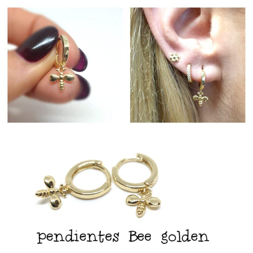 Pendientes abeja bee oro de plata de ley