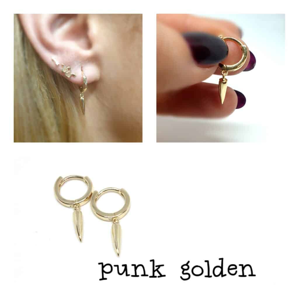 Pendiente arito punk golden de plata de ley