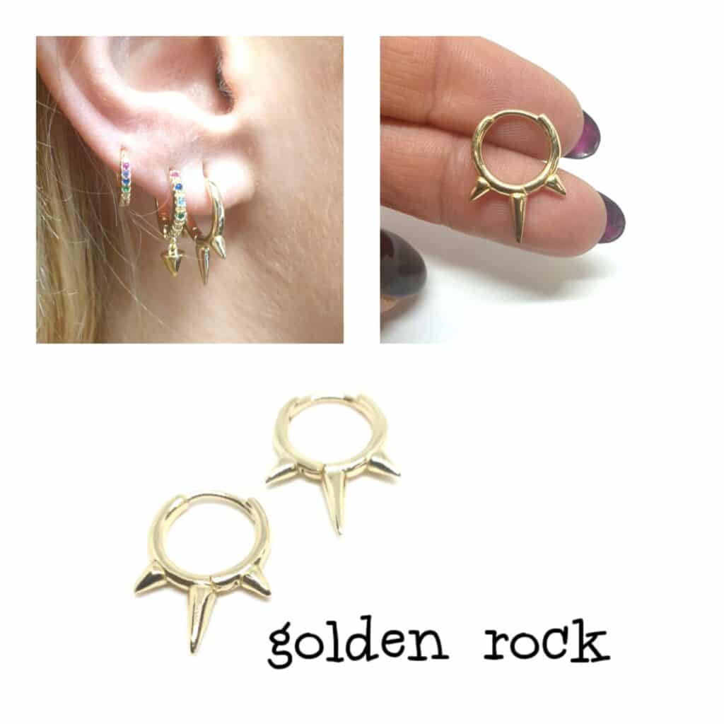 Pendientes aros golden rock de plata de ley