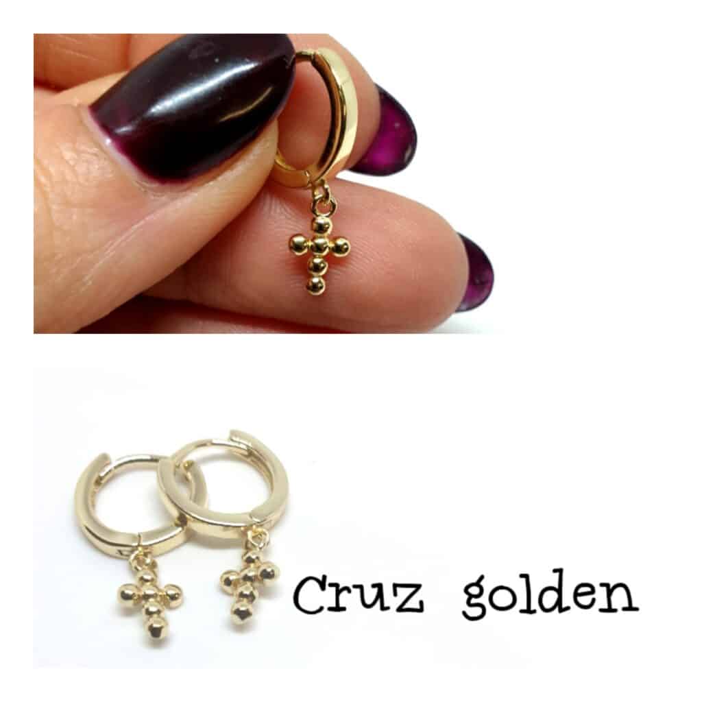 Pendinte aro cruz golden de plata de ley