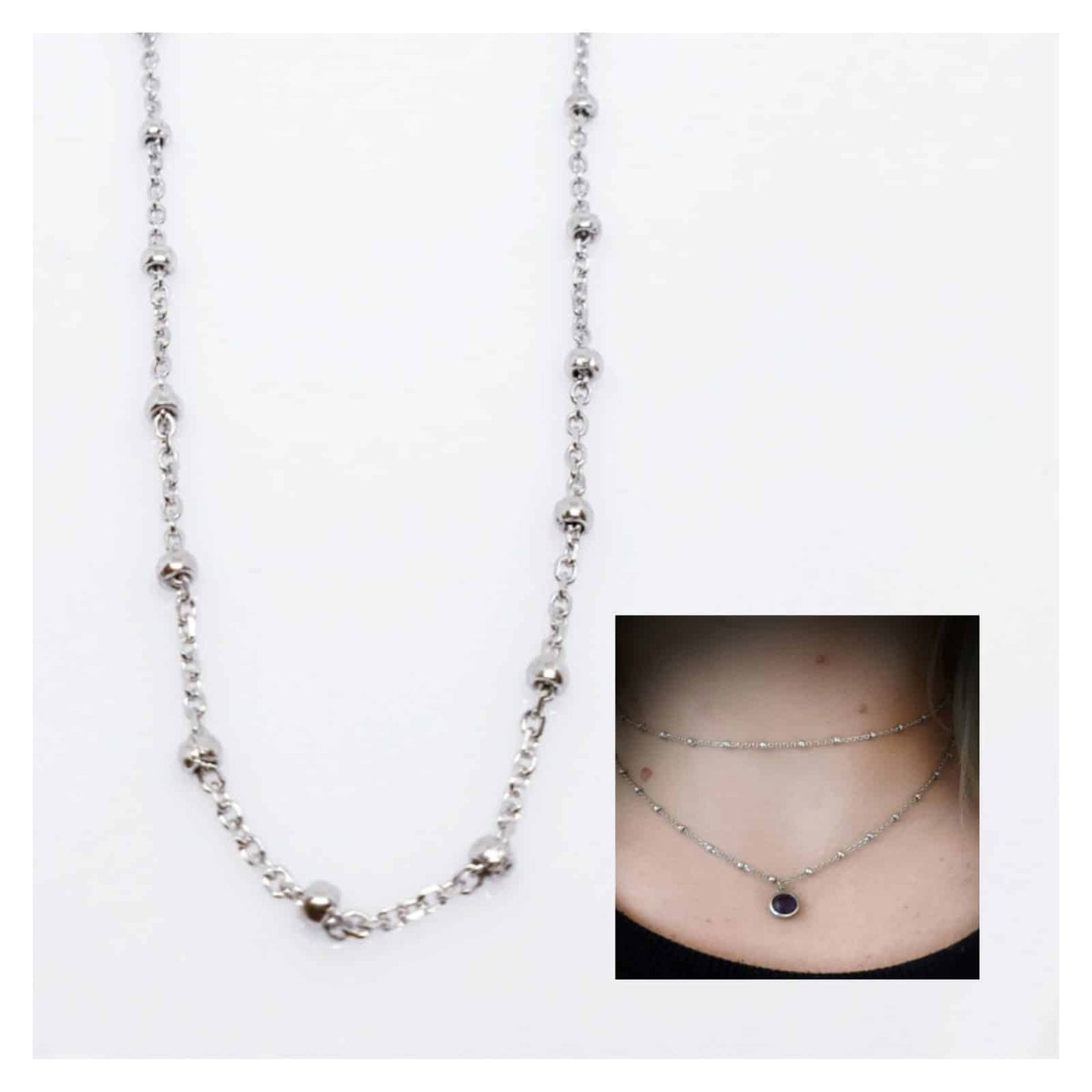 Collar cadena pegada plata bolitas de plata de ley - vista adicional