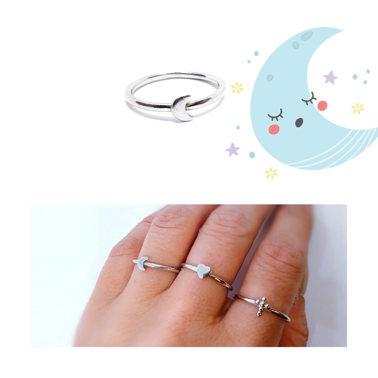 Anillo luna de plata de ley