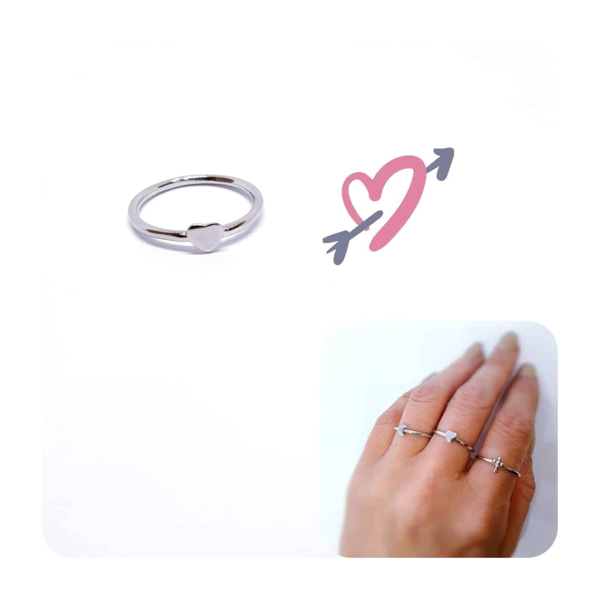 Anillo corazón de plata de ley - vista adicional