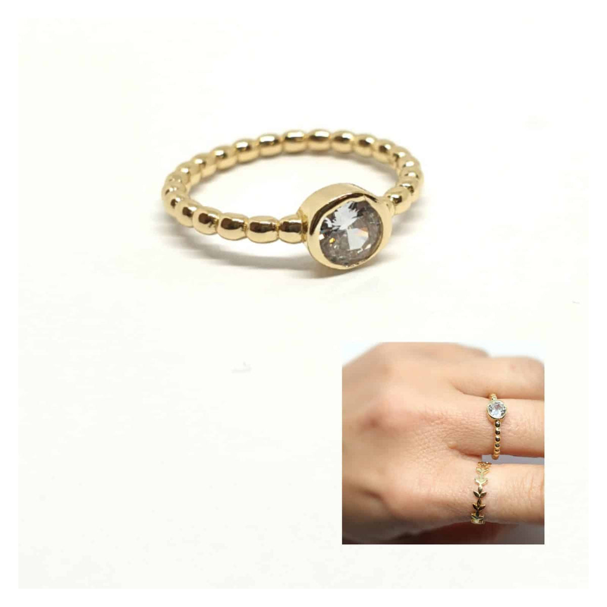 Anillo punto de luz de plata de ley con baño de oro de 14 quilates - vista adicional