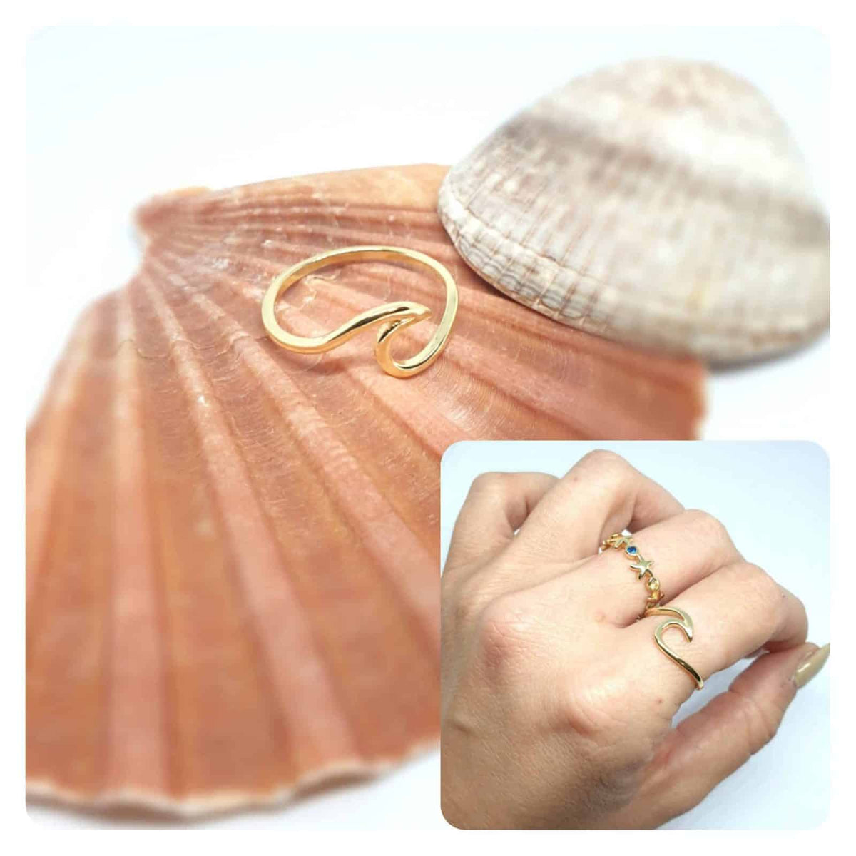 Anillo oro ola de plata de ley con baño de oro de 14 quilates - vista adicional
