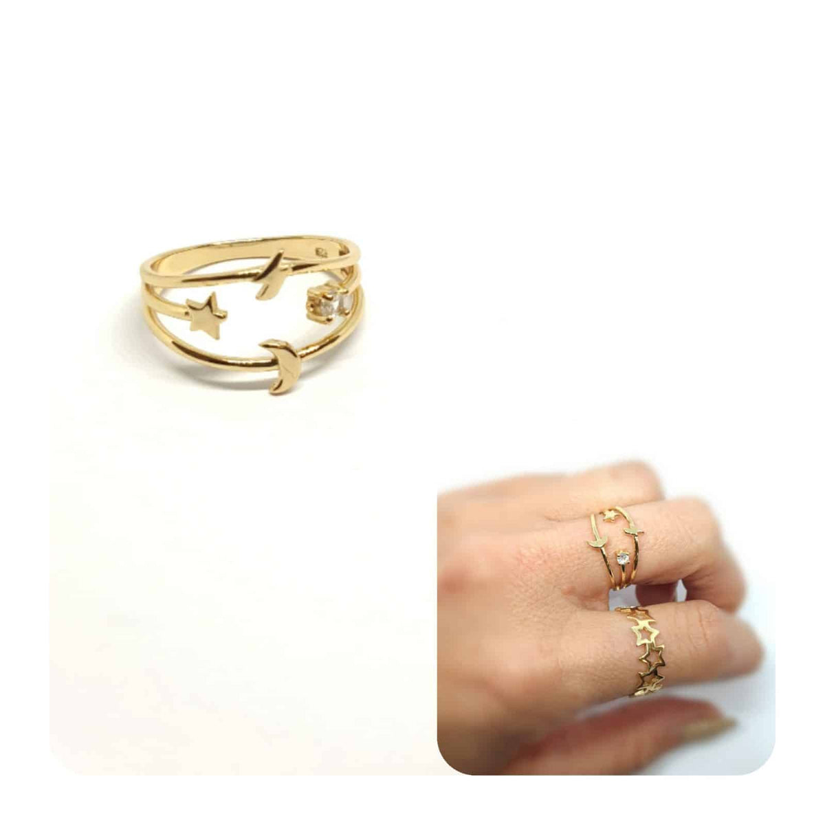 Anillo sky de plata de ley con baño de oro de 14 quilates - vista adicional
