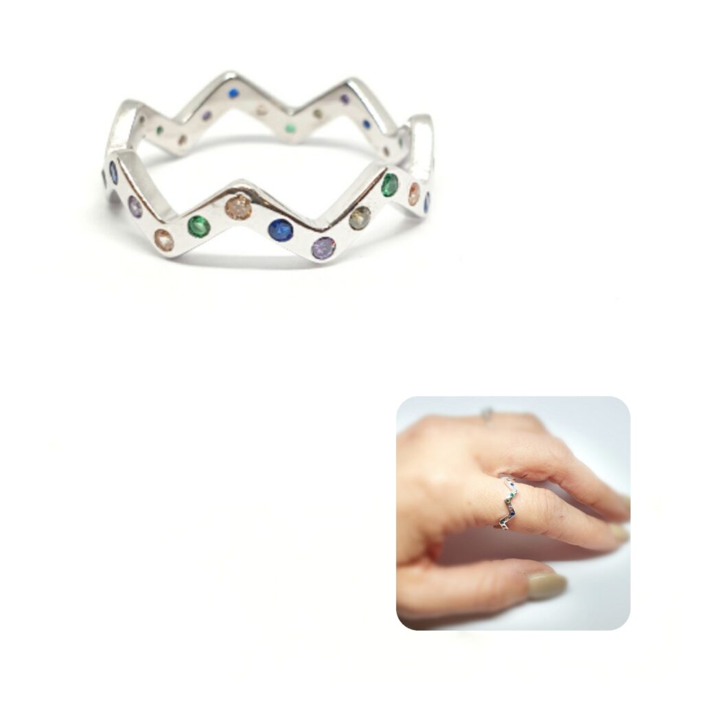 Anillo zig zag multicolor de plata de ley