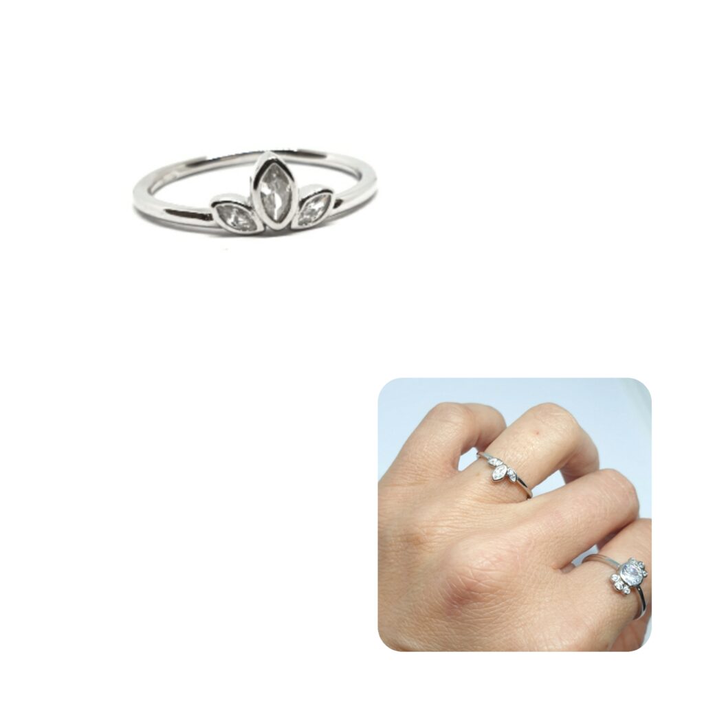 Anillo pétalo circonitas de plata de ley