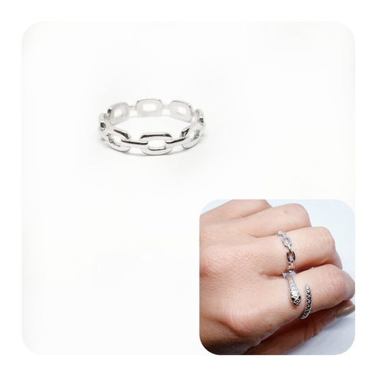 Anillo eslabón rectangular de plata de ley