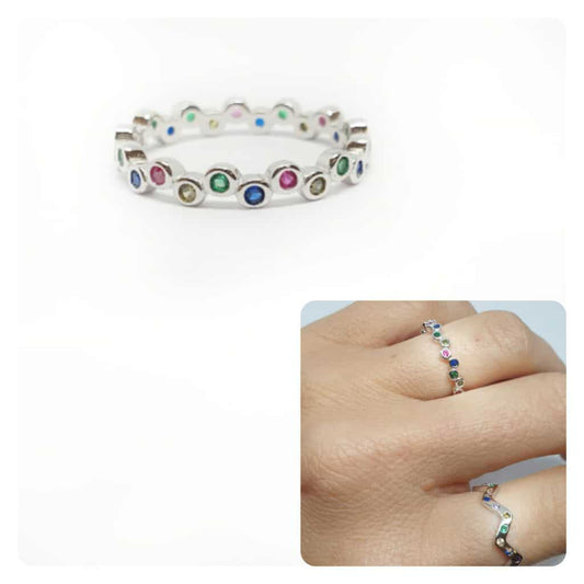 Anillo burbujas multicolor de plata de ley