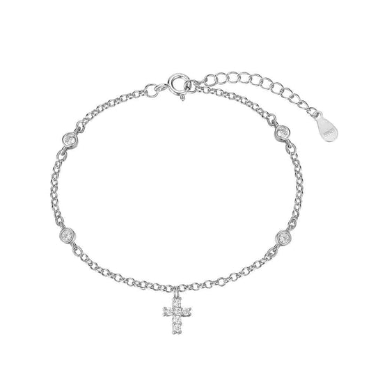 Pulsera de plata rodiada con chatones y cruz de circonitas