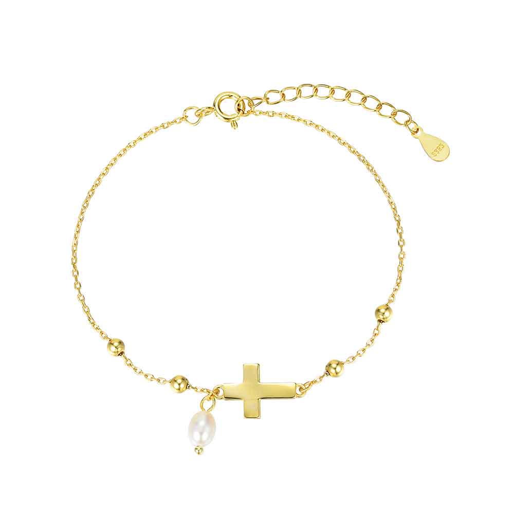 Pulsera de plata chapada cruz